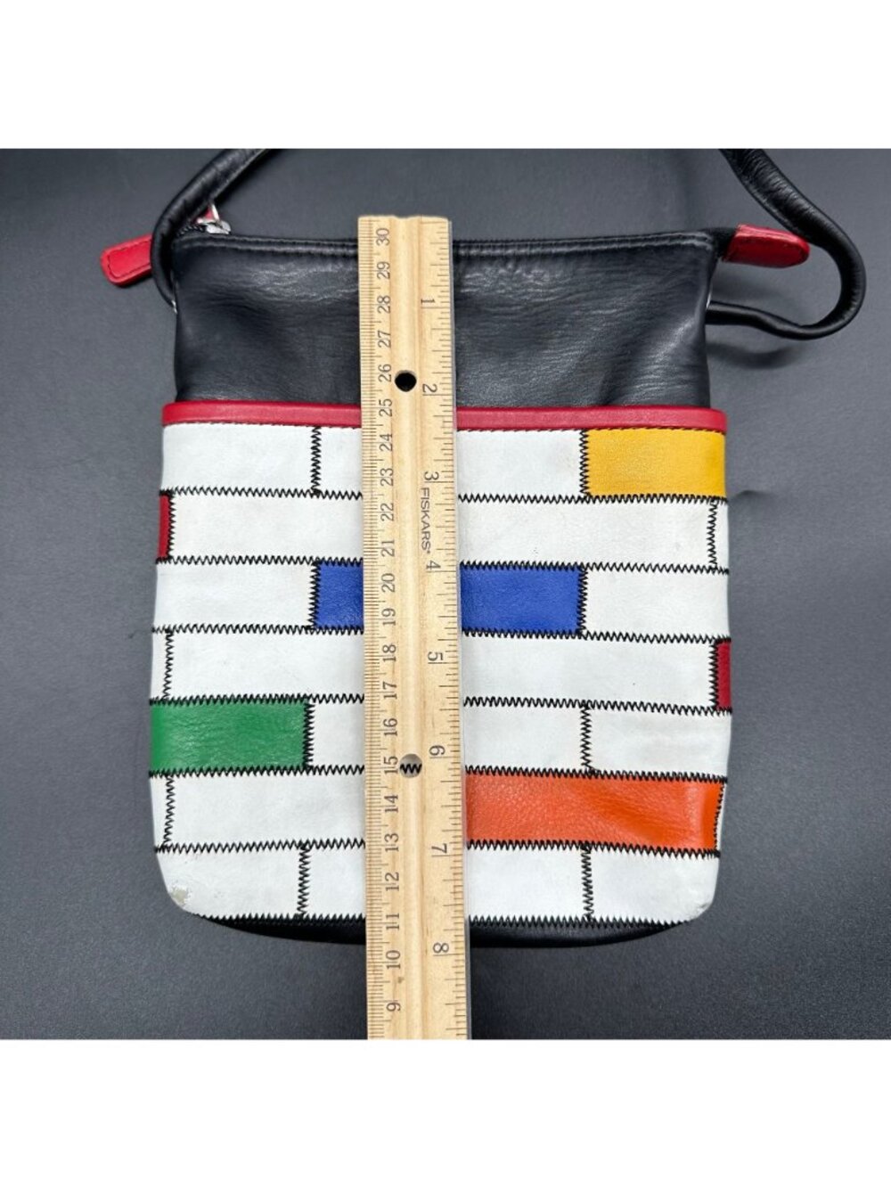 Vintage Crossbody Purse ILI Soft Leather Geometric Color Blocks 1980s Retro Bag - Picture 8 of 10